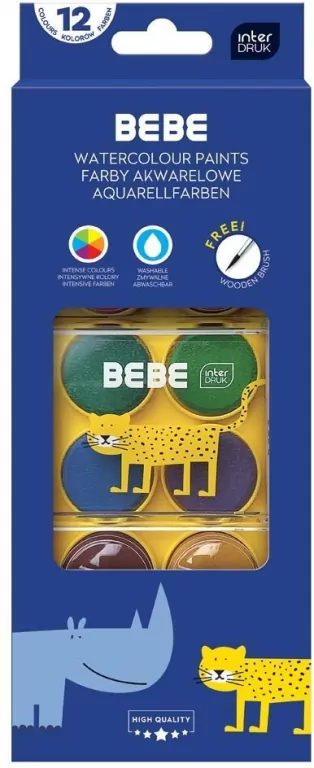 Farby akwarelowe 12 kolorów Bebe Kids - tantis.pl