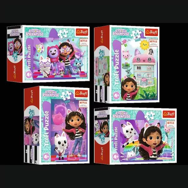Puzzle 54el Mini Z Gabi zawsze jest wesoło. Koci Domek Gabi. Gaby's Dollhouse 19773, 19774, 19775, 19776 (54211) TREFL cena za 1 sztukę - tantis.pl