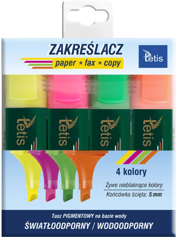 Komplet zakreślaczy 5mm 4 kol KW015-M4 - tantis.pl