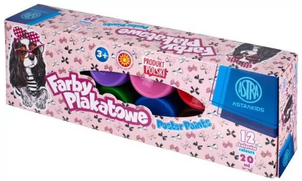 Farby plakatowe 12 kolorów 20ml Pieski ASTRA - tantis.pl