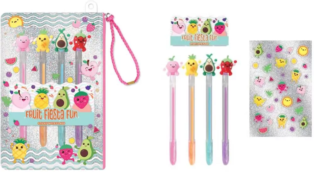 Długopisy żelowe z naklejkami w saszetce Owoce - tantis.pl