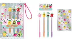 Długopisy żelowe z naklejkami w saszetce Owoce
