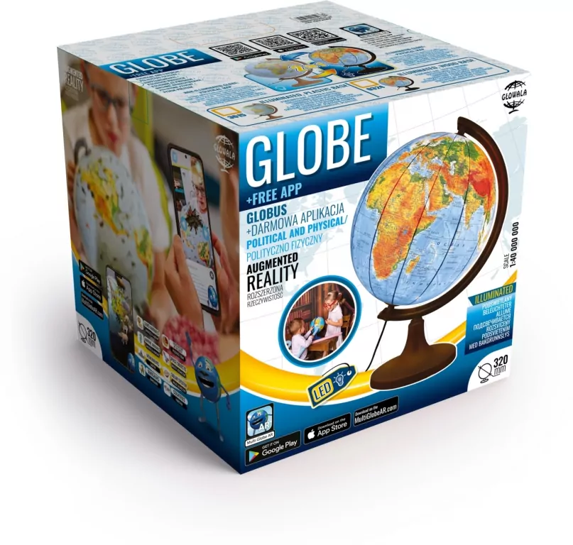 Globus 320mm, polityczno-fizyczny, podświetlany, drewniana stopka - tantis.pl