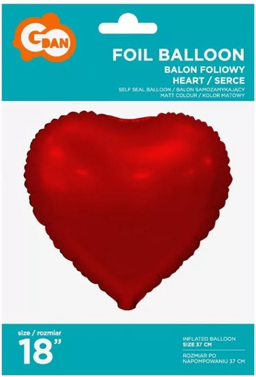 Balon foliowy Serce matowe czerwone 46cm - tantis.pl
