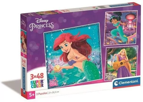 Clementoni. Puzzle 3x48. Super Kolor. Disney Princess - tantis.pl