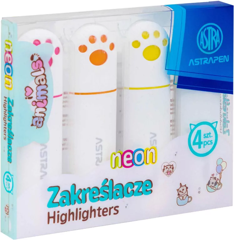 Zakreślacze z uszkami Astrapen Animals neon 4 kolory - tantis.pl