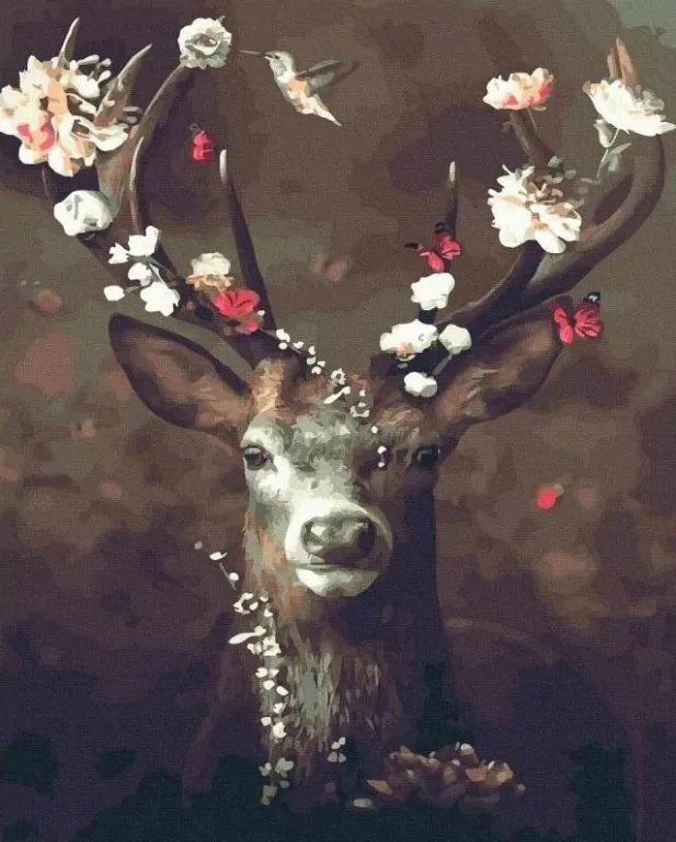 Malowanie po numerach. Jeleń z kwiatami 40x50 cm - tantis.pl