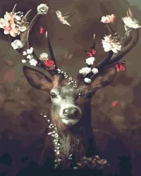 Malowanie po numerach. Jeleń z kwiatami 40x50 cm