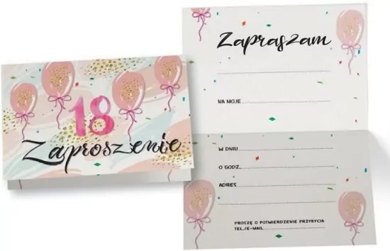 Zaproszenie: Urodziny 18 (5 szt.)