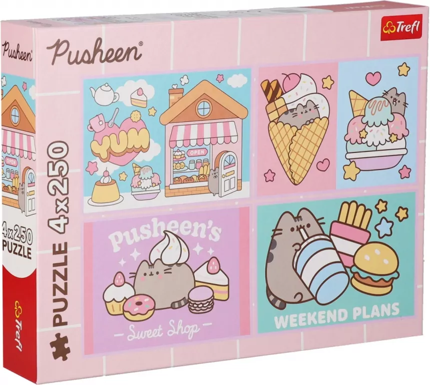 Puzzle Pusheen 4x250 Poznajcie Pusheena TREFL - tantis.pl