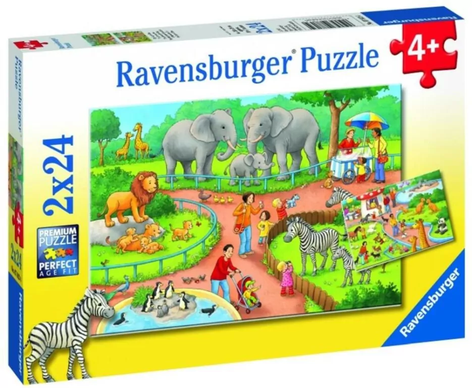 Ravensburger. Puzzle 2x24. Dzień w Zoo - tantis.pl