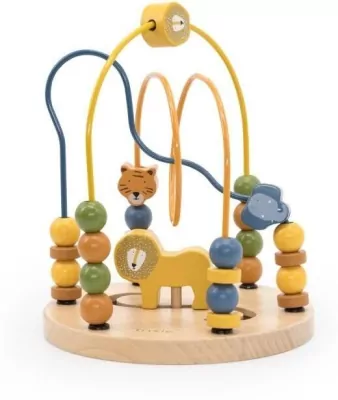 Labirynt z drewnianymi koralikami i zwierzątkami