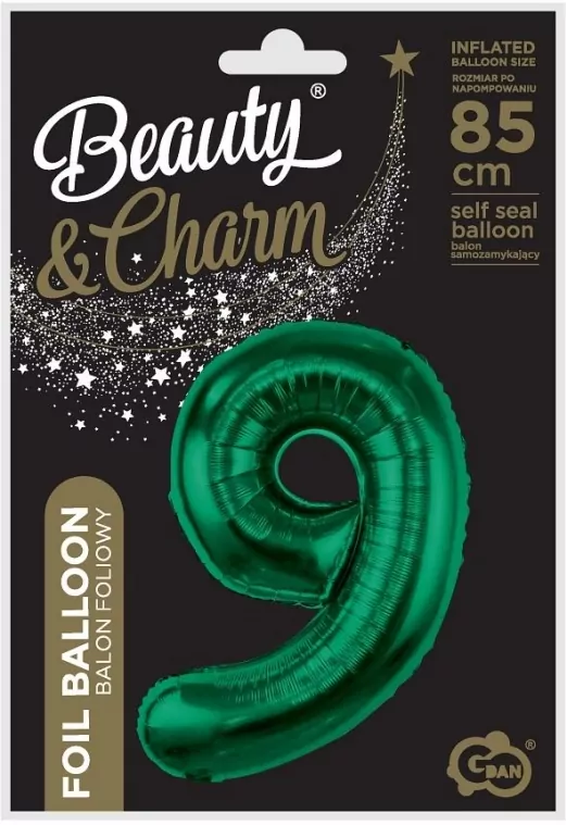 Balon foliowy. Cyfra 9. Zieleń butelkowa 85cm - tantis.pl