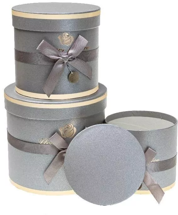 Pudełko Flower Box z kokardą szary ROZETTE - tantis.pl