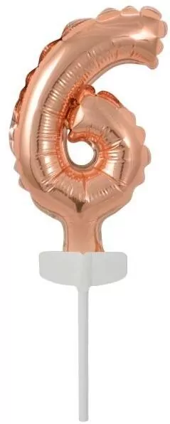 Balon foliowy mini cyfra 6 różowe złoto 7x12cm - tantis.pl