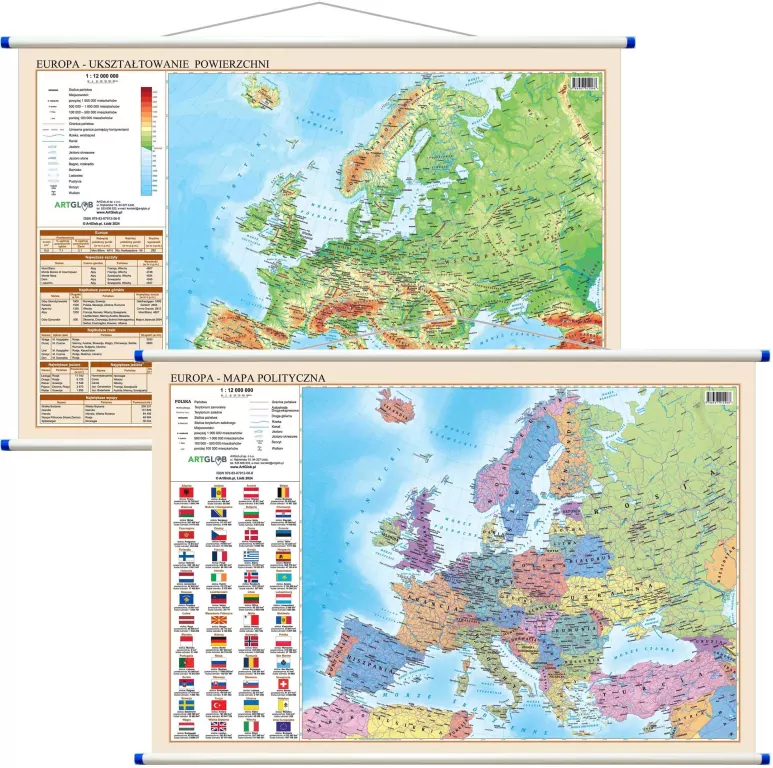 Mapa ścienna. Europa polityczno-fizyczna dwustronna 1:12 000 000 - tantis.pl