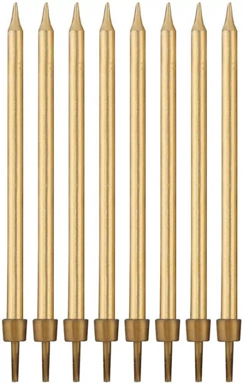 Świeczki urodzinowe z podstawkami. B&C. Złote 10cm - tantis.pl