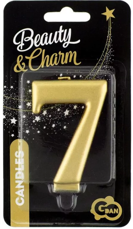 Świeczka cyferka 7 Beauty&Charm metalik złota 8cm - tantis.pl