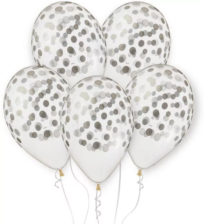 Balony Premium Hel konfetti srebrne 33cm 5szt - tantis.pl