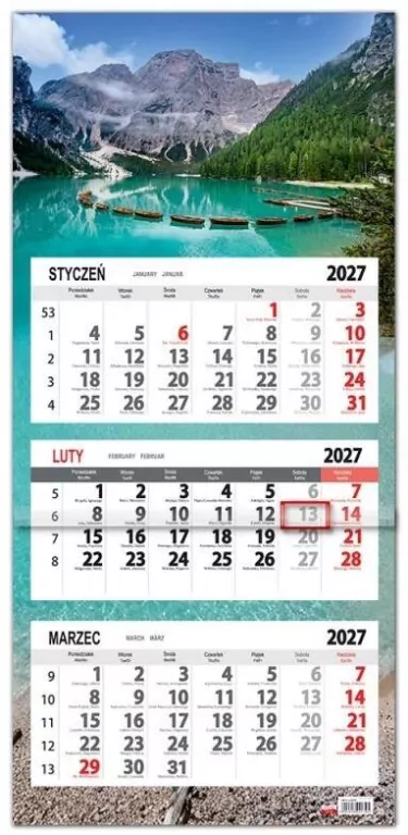Kalendarz 2027 trójdzielny płaska główka Lazur - tantis.pl