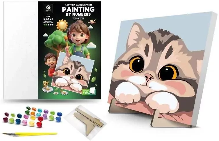 Malowanie po numerach - Puszysty kotek 25x25cm - tantis.pl