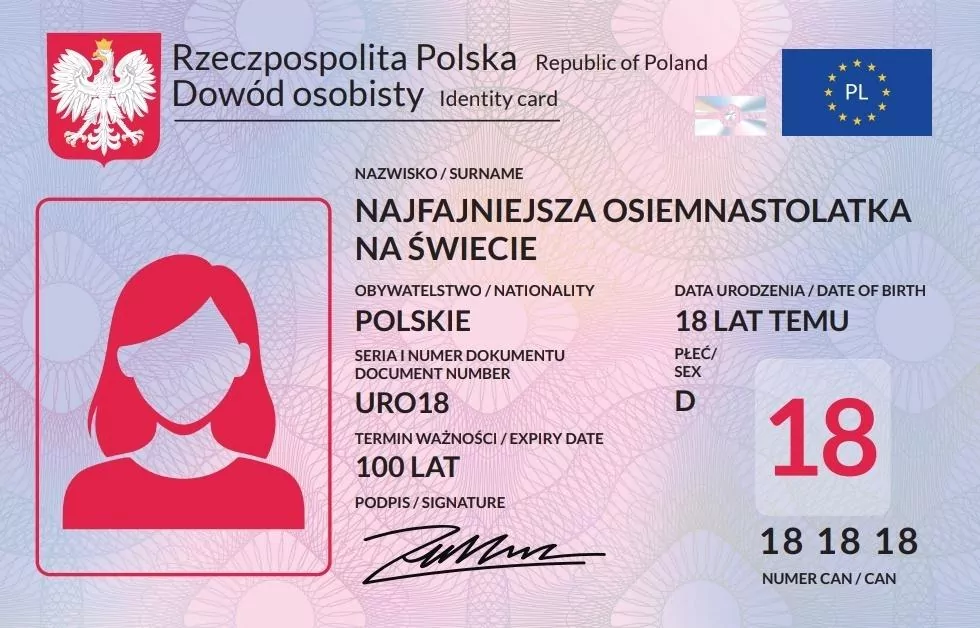 Karnet Dowód Osobisty 18 urodziny damskie - tantis.pl