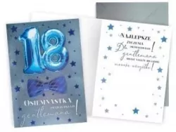 Karnet. Urodziny 18 (osiemnastka, cyfry, niebieski) DKP-002