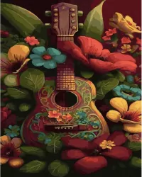 Malowanie po numerach. Gitara w ogrodzie 40x50cm