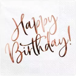 Serwetki Happy Birthday białe 33x33cm