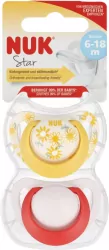 NUK. Star. Smoczki. 6-18 miesięcy. Żółty i czerwony