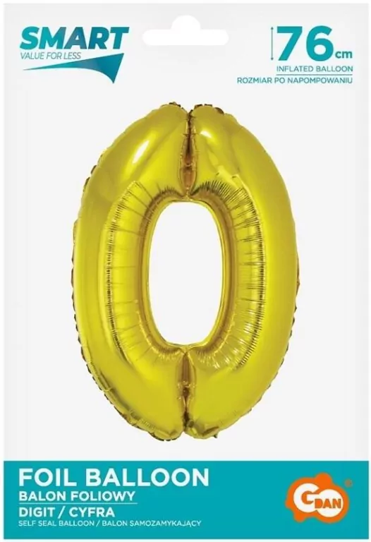 Balon foliowy 76cm. Cyfra 0 złota - tantis.pl