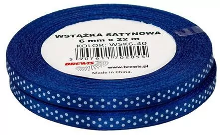 Wstążka satynowa w kropki 6mmx22m. Niebieska - tantis.pl