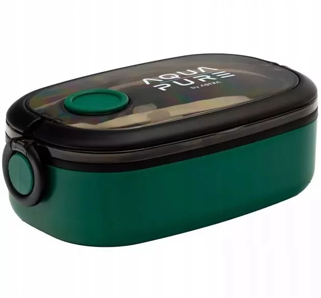 Śniadaniówka Aqua Pure + sztućce green/black ASTRA - tantis.pl