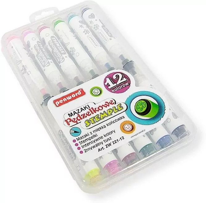 Mazaki pędzelkowe ze stemplami 12 kolorów - tantis.pl