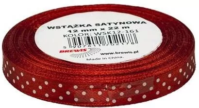 Wstążka satynowa w kropki, brązowa 12mmx22m - tantis.pl