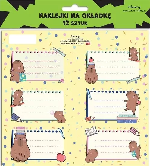 Naklejki na zeszyty - Kapibary (12szt) - tantis.pl