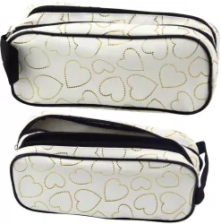 Piórnik dwukomorowy złote serca biały