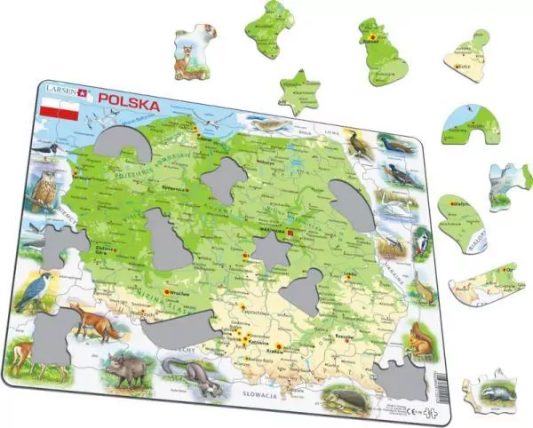 Układanka Mapa Polska fizyczna zwierzęta Maxi - tantis.pl