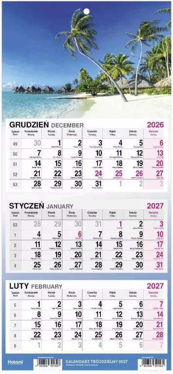 Kalendarz 2027 Trójdzielny Mały Plaża - tantis.pl