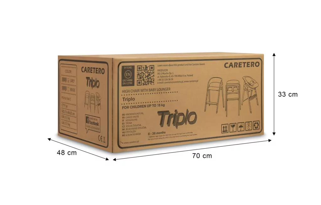 Caretero Krzesełko do karmienia Triplo grey - tantis.pl