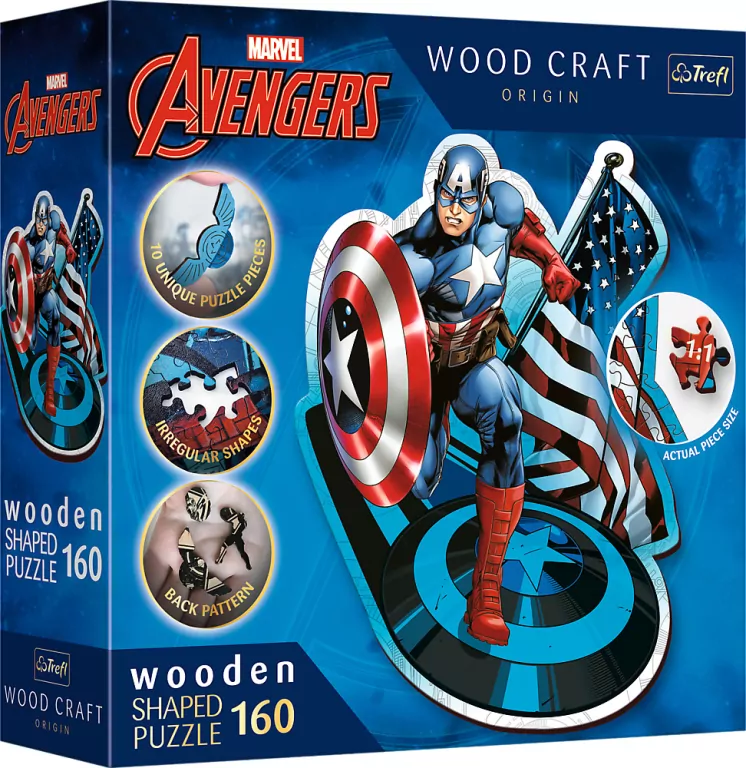 Puzzle 160 Wood Craft. Nieustraszony Kapitan Ameryka - tantis.pl