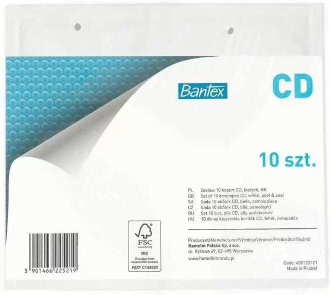 Koperta bąbelkowa CD 20x17,5cm 10szt BANTEX - tantis.pl