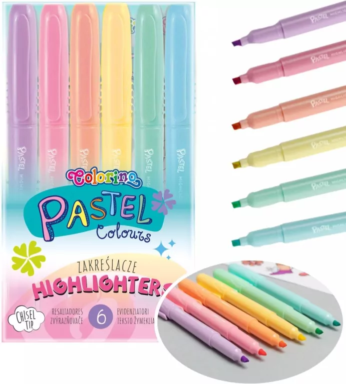 Zakreślacze Colorino Kids 6 kolorów PASTEL - tantis.pl