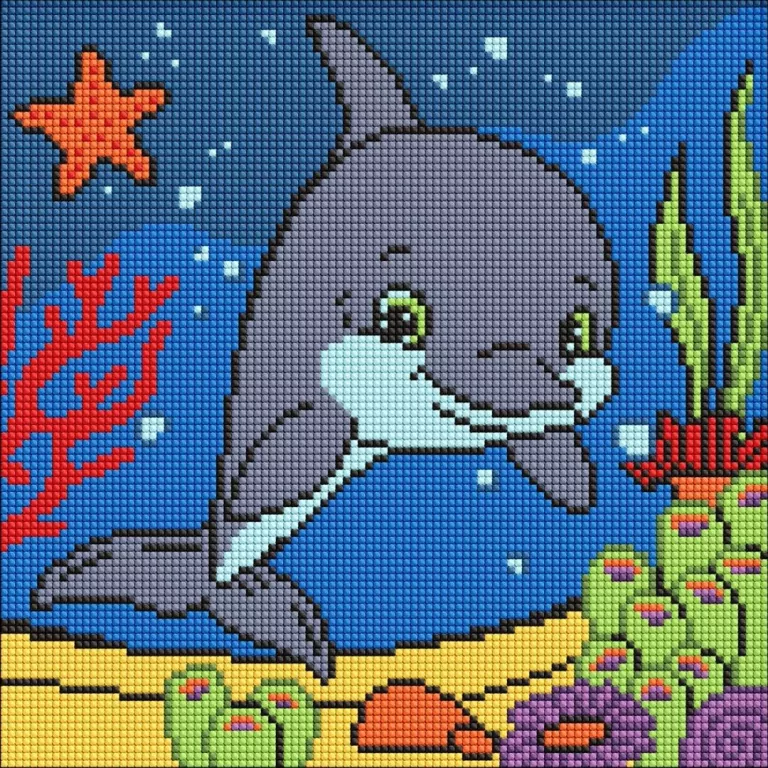 Diamentowa mozaika Kids - Uprzejmy delfin 30x30cm - tantis.pl