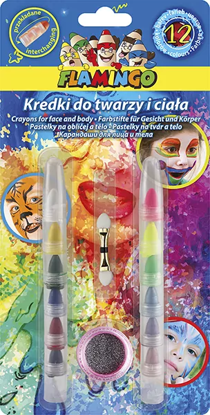 Kredki do twarzy i ciała przekładane 12 kolorów - tantis.pl