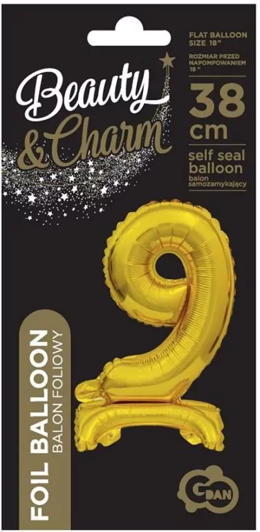 Balon foliowy B&C Cyfra stojaca "9" złota 38cm - tantis.pl