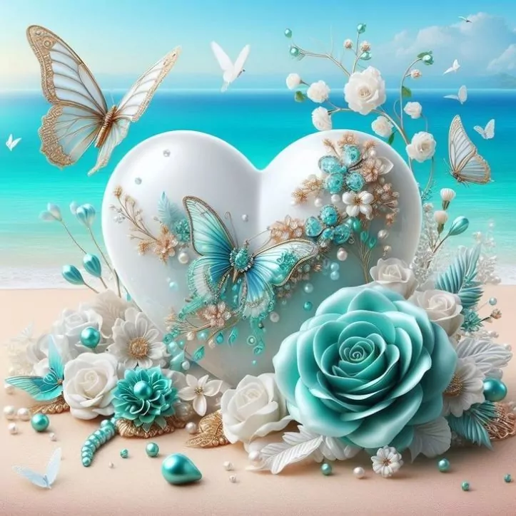 Diamentowa Mozaika Wybrzeże serce z perły i róża NO-2002224 - tantis.pl