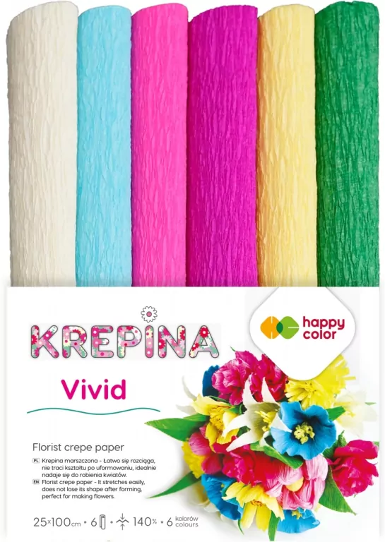 Krepina marszczona 25x100cm mix Vivid 6 kolorów - tantis.pl