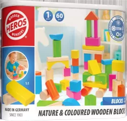 Drewniane kolorowe i naturalne klocki 60el