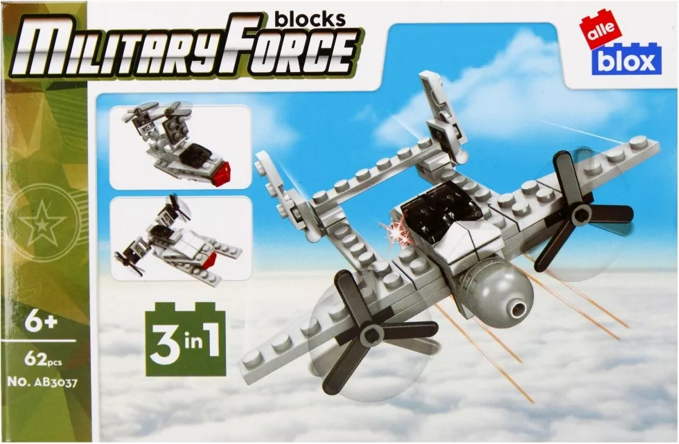 Klocki konstrukcyjne Military Force 3w1 Samolot 62 El. Alleblox Ab3037 - tantis.pl